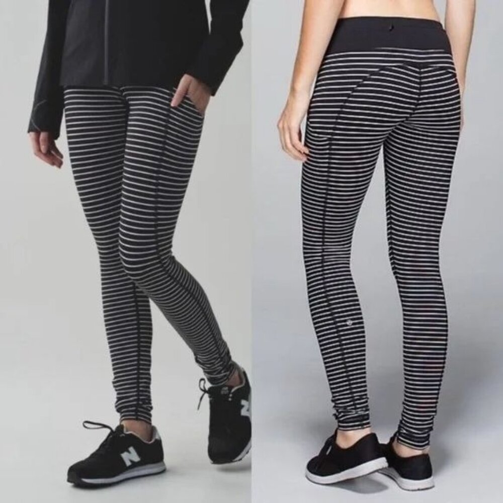 Lululemon Speed Tight Ii Parallel Stripe Black Wh… - image 1
